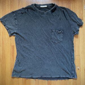 We the Free Top Womens M Black Gray Rubi Tee Distressed Pocket Tee Shirt Grunge